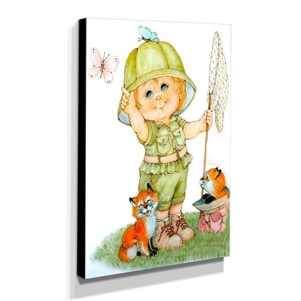 Quadro Infantil Vintage Menino Caçador de Borboletas Canvas 40x30cm-INF445 - 2
