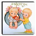 Ver imagem 1 de Quadro Infantil Vintage Menino e Menina Canvas 30x30cm-INF500
