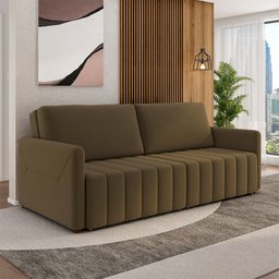Sofá-cama Decorativo Retrátil Thanos 2 Lugares 192cm Veludo Marrom G45 - Gran Belo - 2