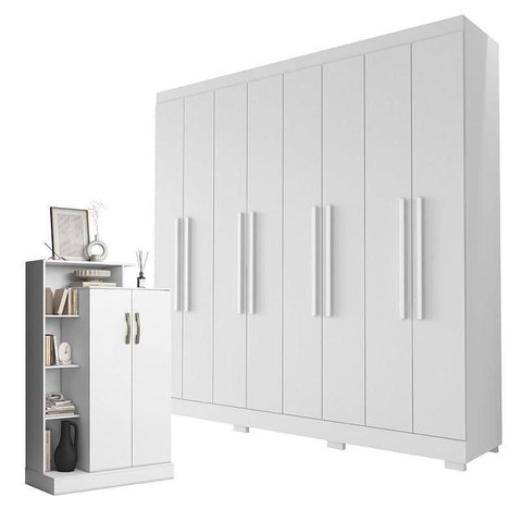 Guarda Roupa Casal Porto 8 Portas 4 Gavetas e Armário Multiuso Florença Branco Tx – Aramóveis