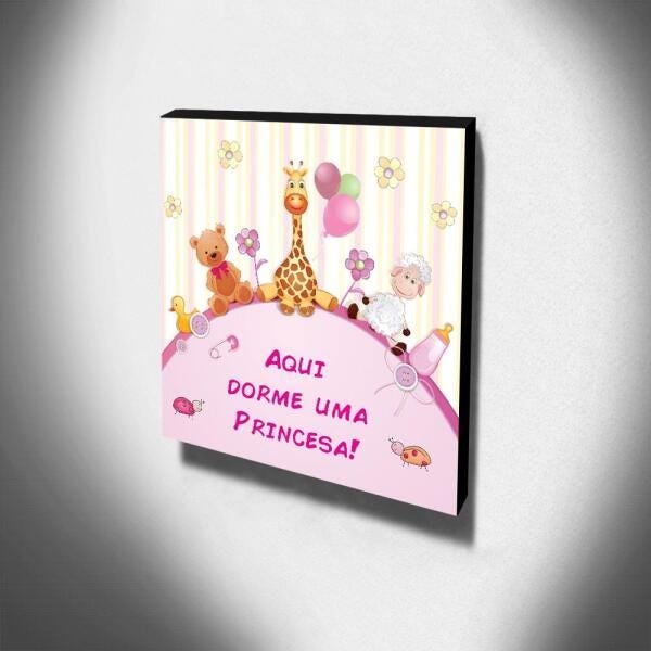 Quadro Infantil Aqui Dorme Uma Princesa Canvas 30x30cm-INF108 - 3