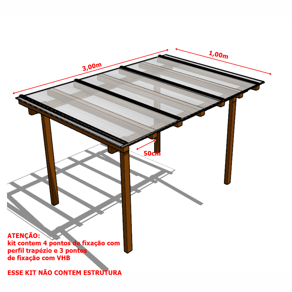 Kit Policarbonato Cristal 4mm 3,00m X 1,00m - Perfis Bronze - 2