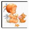 Quadro Infantil Vintage Menina E Gatinho Na Praia Canvas 30x30cm-INF498 - 1