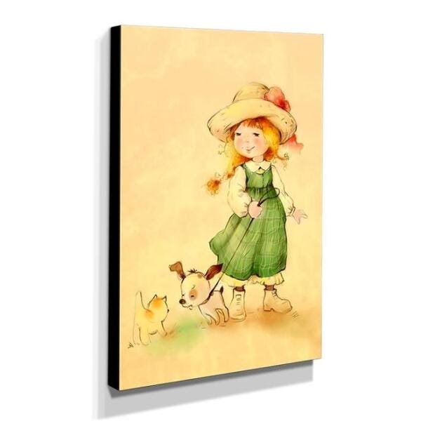 Quadro Infantil Vintage Menina e Animais Canvas 40x30cm-INF462 - 2