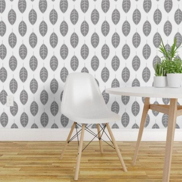 Papel de Parede folhas cinza - 1