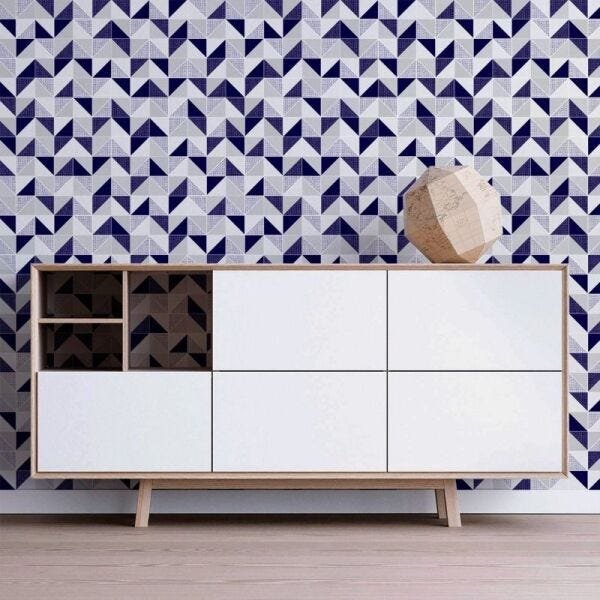 Papel de Parede estilo azulejo tons de azul - 2