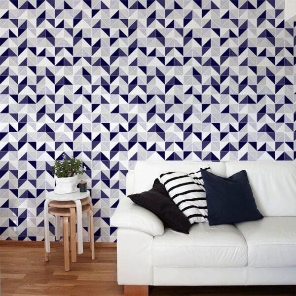 Papel de Parede estilo azulejo tons de azul - 1