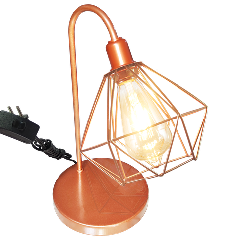 Abajur de Quarto Luminária Industrial Aramado Diamante Cobre