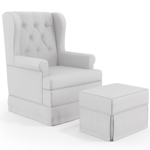 Poltrona De Amamentação Com Balanço e Puff P02 Capitonê Facto Branco - Lyam Decor