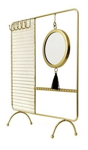 Espelho de Mesa Decoração Porta Joia Tam Gd Rose Gold Ou Dourado - Dourado - 2