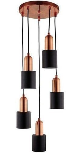 Luminária com 5 Pendente Metal Preto e Rose Gold Mart 6519 Loft Moderno - Preto - 1