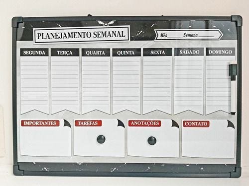 Quadro Lousa Planejador Semanal Agenda 50x35cm + Brinde Ímas - preto e cinza - 2