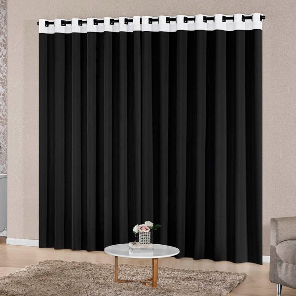 Cortina para Sala ou Quarto 4,00m x 2,50m Berlim Oxford e Ilhós SupriLares Preto - 1