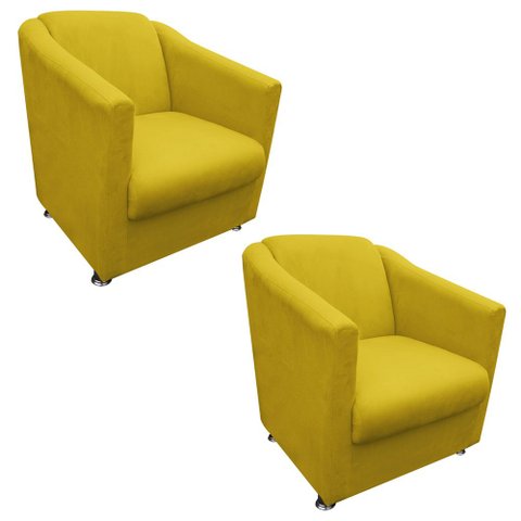 Kit 2 Poltronas Tilla Decorativa Escritório Suede Amarelo