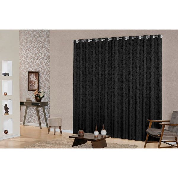 Cortina para Quarto 3,00m x 2,50m Decorativa Tecido Jacquard SupriLares Preto - 2
