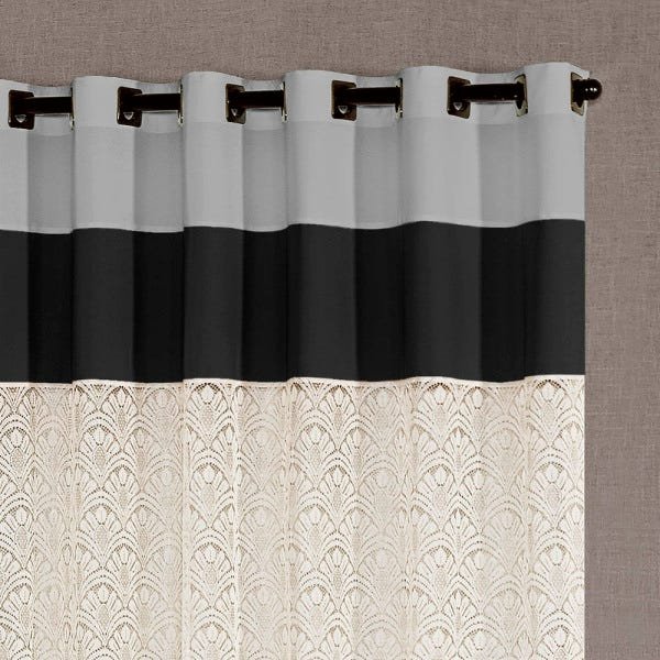 Cortina com Renda para Sala 3,00m x 2,50m Dubai para Decoração SupriLares Cinza com Preto - 3