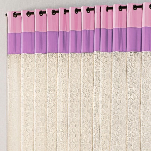 Cortina 4,00m x 2,50m Dubai com Tecido Oxford e Renda com Ilhós SupriLares Lilás com Rosa - 3
