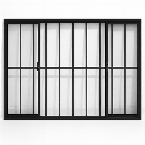 Vitrô 4 Folhas de Correr Aluminio Preto com Grade 1,00x1,20