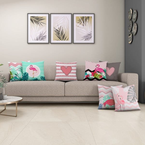 Kit 7 Capas de Almofada Quarto Sala Flamingos 40cm Sofá Cama - 2