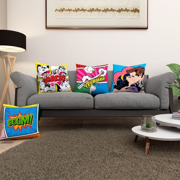 Kit 4 Capas de Almofada 40cm x 40cm Estampada Pop Art Zíper Invisível - 2