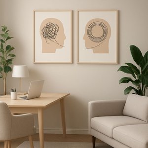 Kit 2 Quadros Psicologia Linhas da Mente 40x60 Moldura:castanho