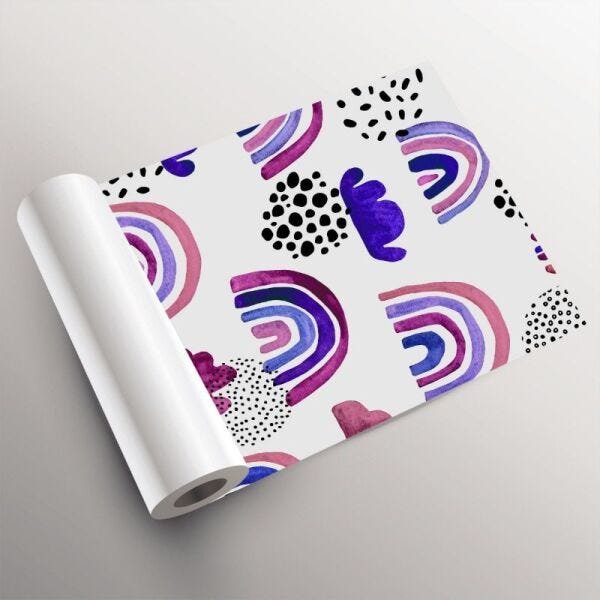 Papel de Parede nuvens e arco-íris em aquarela - 3