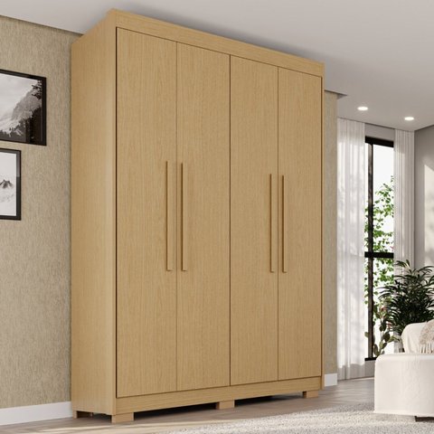 Guarda-Roupa com Pés 4 Portas 3 Gavetas 100% MDF Veneza Marrom/Jequitiba