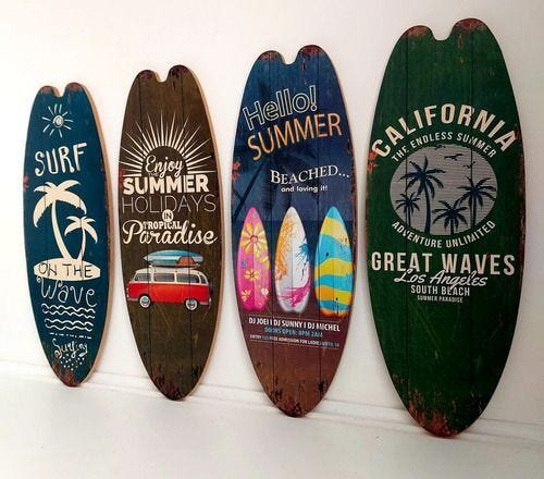 Kit 4 Prancha Surf Kombi Mdf 40x15cm Decoração Praia Verão - 4