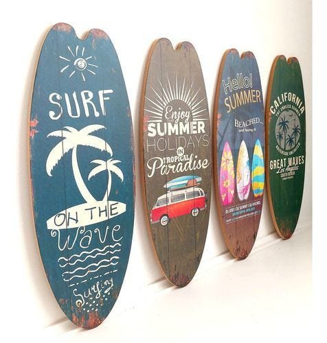 Kit 4 Prancha Surf Kombi Mdf 40x15cm Decoração Praia Verão - 6