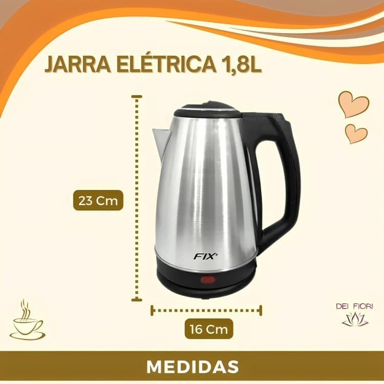 Jarra Bule Chaleira Eletrica 110v Inox 1,8 Lts Segura Ferve Rapido Economica Desligamento Automatico - 6