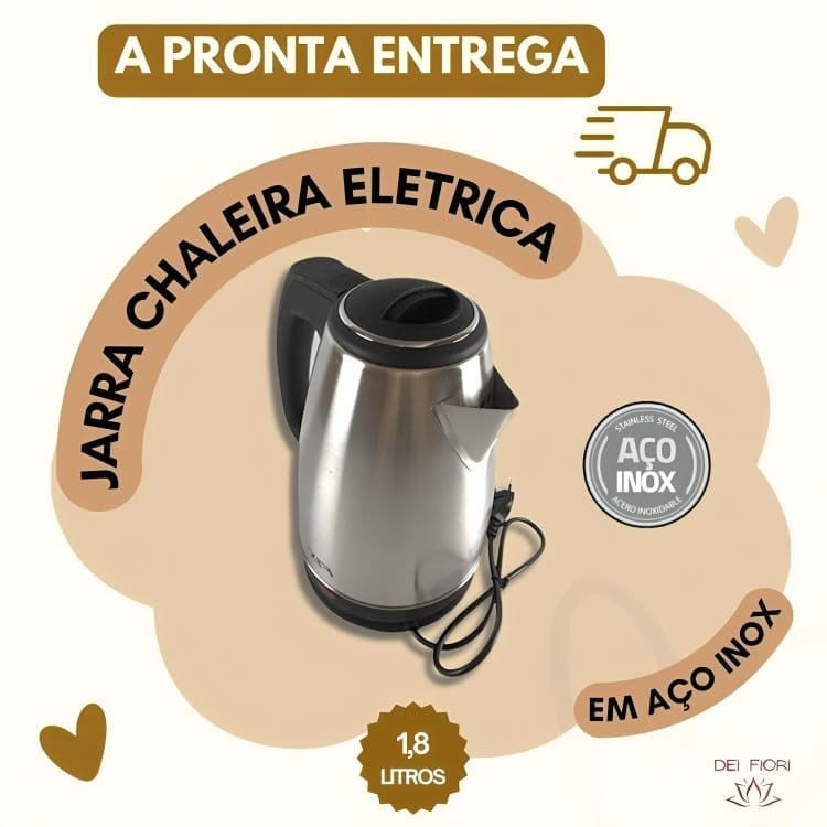 Jarra Bule Chaleira Eletrica 110v Inox 1,8 Lts Segura Ferve Rapido Economica Desligamento Automatico - 3