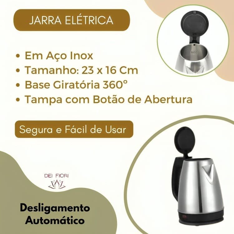 Jarra Bule Chaleira Eletrica 110v Inox 1,8 Lts Segura Ferve Rapido Economica Desligamento Automatico - 5