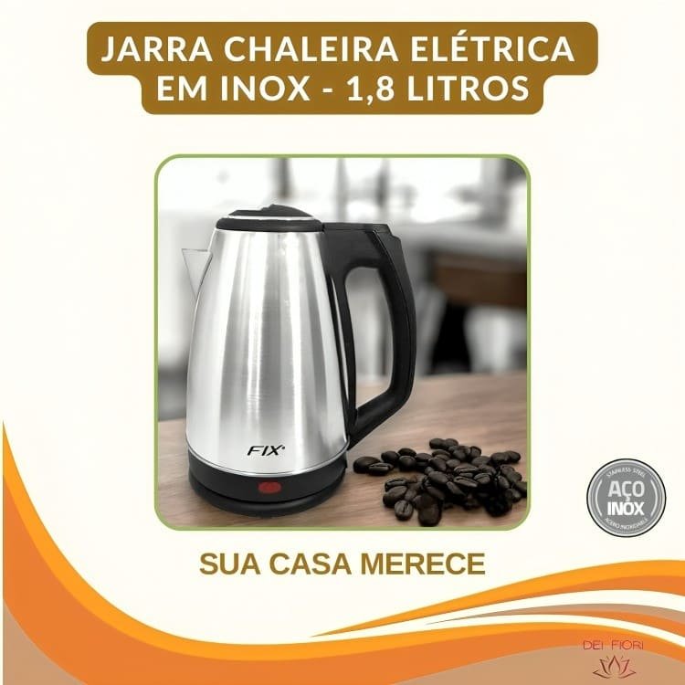 Jarra Bule Chaleira Eletrica 110v Inox 1,8 Lts Segura Ferve Rapido Economica Desligamento Automatico - 7