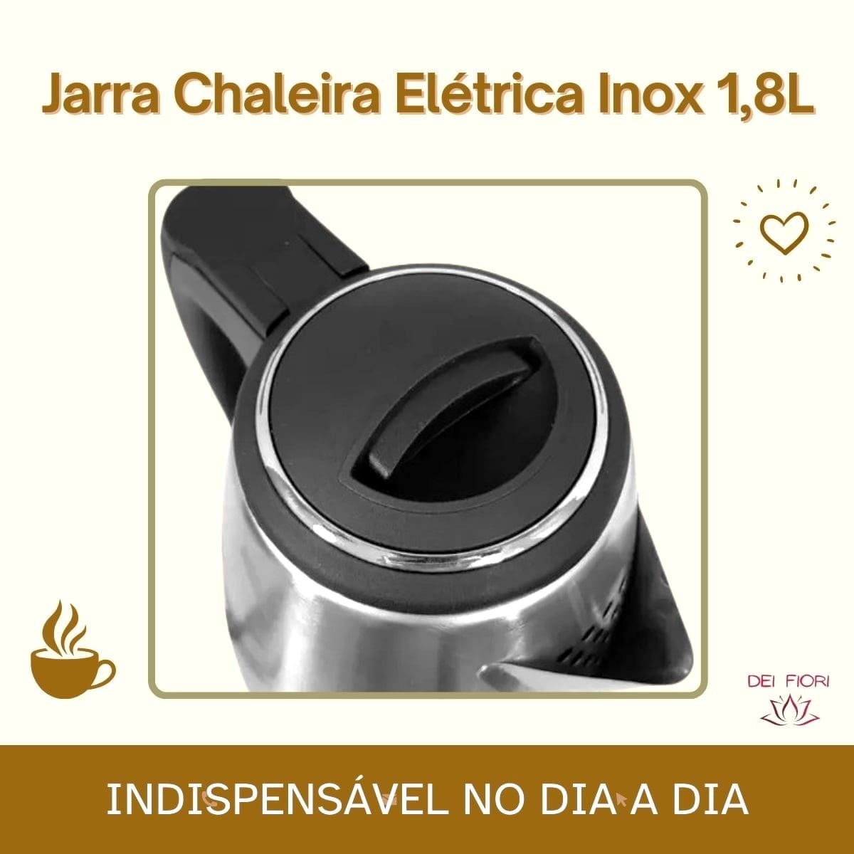 Jarra Bule Chaleira Eletrica 110v Inox 1,8 Lts Segura Ferve Rapido Economica Desligamento Automatico - 8