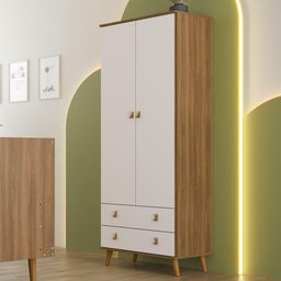 Guarda Roupa Infantil Encanto Nogal com Branco Brilho Batrol Nogal e Branco - 3