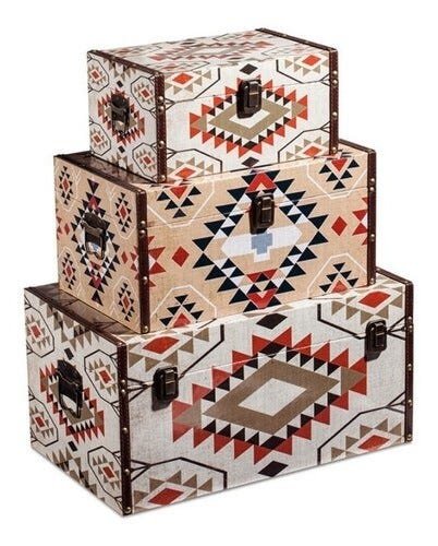 Kit 3 Pcs Bau Étnico Marroquino Chic Mart 10221 Caixa Decor - 1