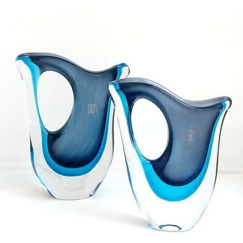 Kit com 2 Pçs Vaso Murano Degrade Cristais São Marcos Azul Gde E Md - 3