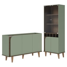 Sala de Jantar Jurerê com Cristaleira e Buffet Aparador Hortelã/amêndoa - Colibri - 1