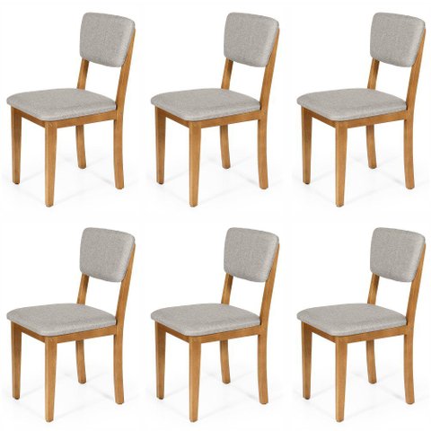 Kit 6 Cadeiras de Jantar Madeira Maciça Estofadas Ella Cinza Claro - Straub Web