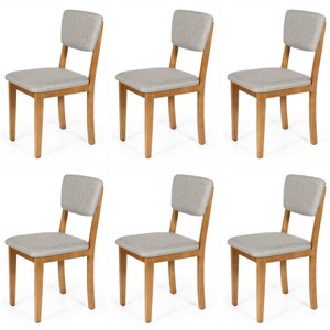 Conjunto 6 Cadeiras de Jantar Estofada em Madeira Maciça Ella Cinza Claro