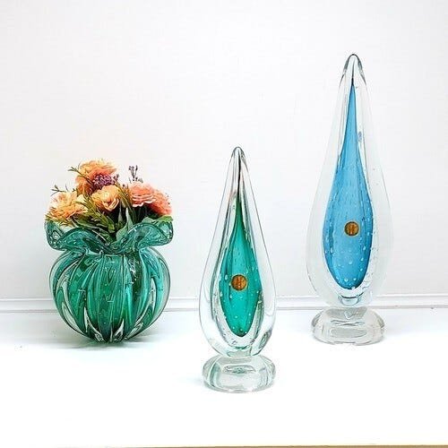 Vaso Gota Munique De Cristal Murano Azul Aqua Marine 35 Cm - 5