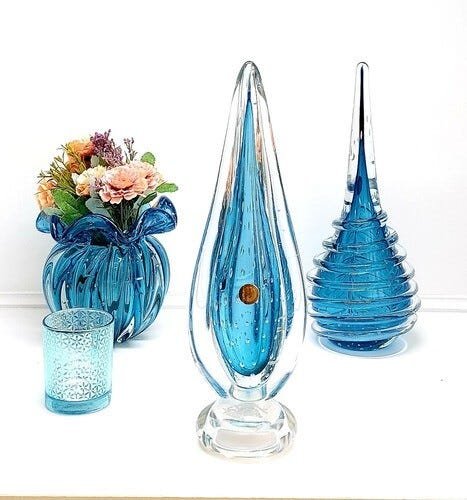 Vaso Gota Munique De Cristal Murano Azul Aqua Marine 35 Cm - 2