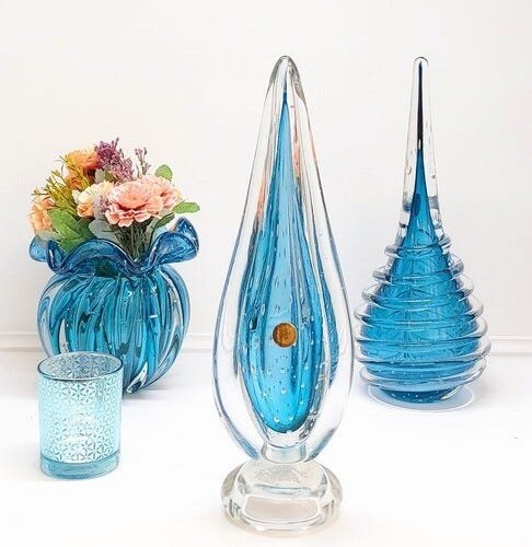 Vaso Gota Munique De Cristal Murano Azul Aqua Marine 35 Cm - 3