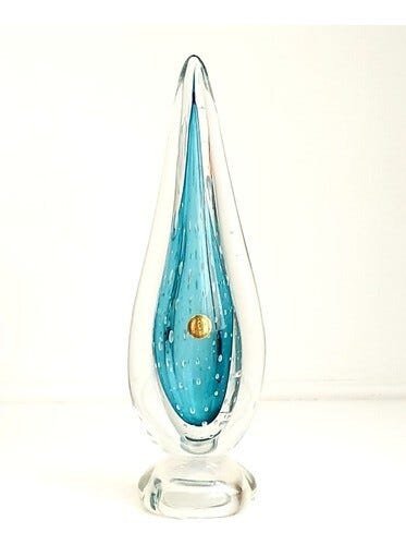Vaso Gota Munique De Cristal Murano Azul Aqua Marine 35 Cm - 6