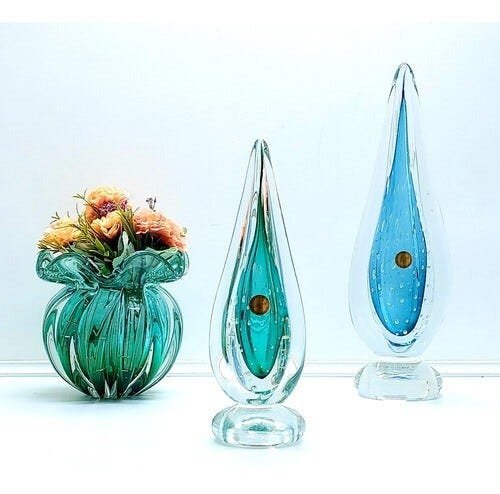 Vaso Gota Munique De Cristal Murano Azul Aqua Marine 35 Cm - 4