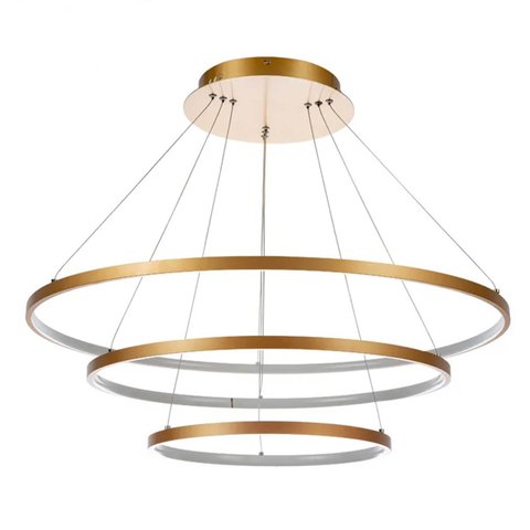 Lustre Pendente 3 Anéis Dourado 80w Luz 3000k Led Integrado Bivolt