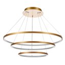 Ver imagem 1 de Lustre Pendente 3 Anéis Dourado 80w Luz 3000k Led Integrado Bivolt