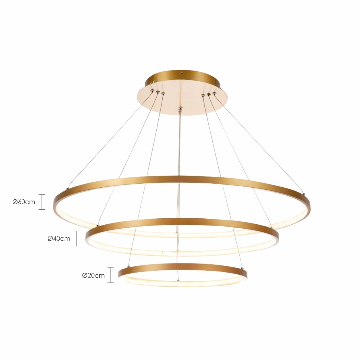 Lustre Pendente 3 Anéis Dourado 80w Luz 3000k Led Integrado Bivolt - 3