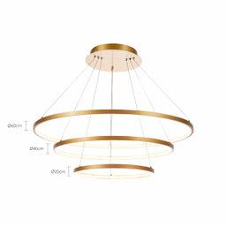 Lustre Pendente 3 Anéis Dourado 80w Luz 3000k Led Integrado Bivolt - 3