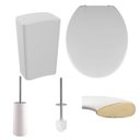 Ver imagem 1 de Assento Sanitário Almofadado Oval Branco + Lixeira Branca 8l Tampa Click + Escova Sanitária Base Bra